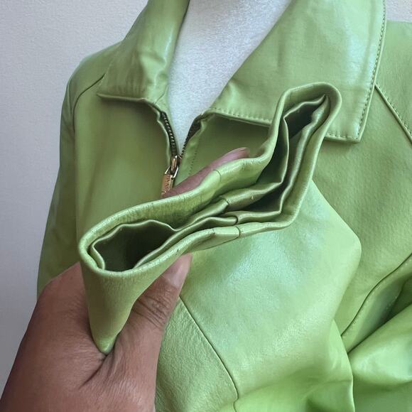 Vintage Y2K Black Rivet Apple Green Genuine Leather Full Zip Fitted Jacket M - Picture 5 of 8
